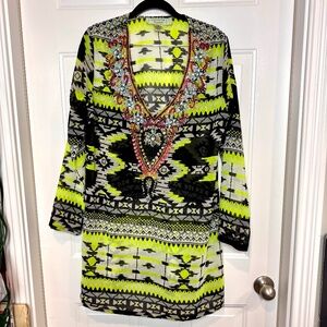 Nouveau Beach Swim Coverup Beaded V Neck Size Large EUC